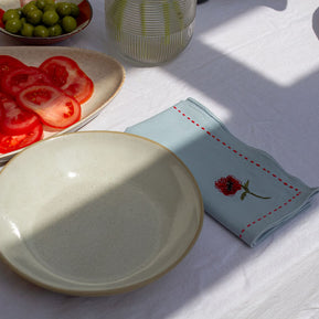 Poppy embroidered blue napkin set