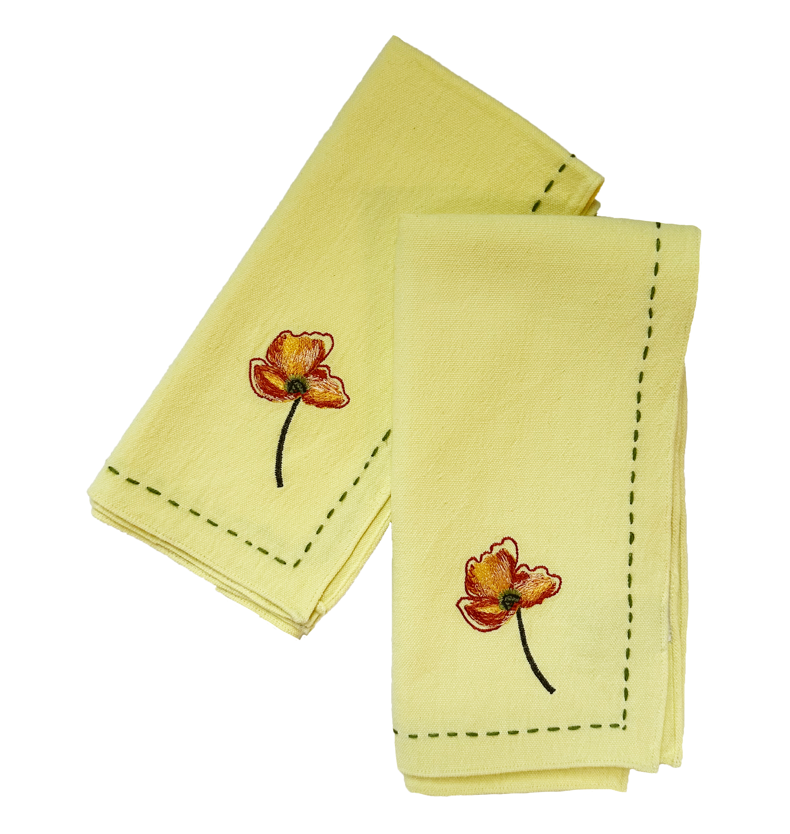 Poppy embroidered yellow napkin set